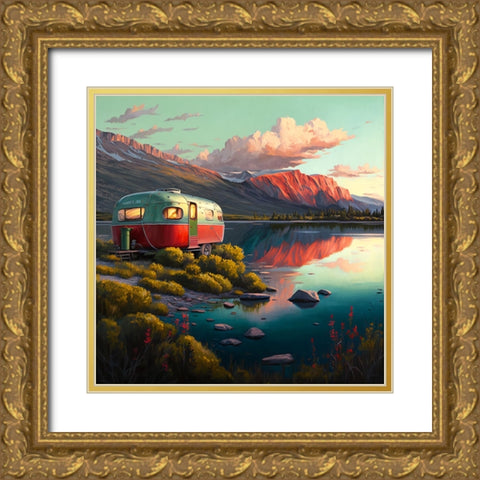 Camper On The Lake 5 Gold Ornate Wood Framed Art Print with Double Matting by Heere, Ray