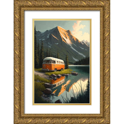 Camper On The Lake 7 Gold Ornate Wood Framed Art Print with Double Matting by Heere, Ray
