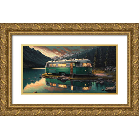 Camper On The Lake 10 Gold Ornate Wood Framed Art Print with Double Matting by Heere, Ray