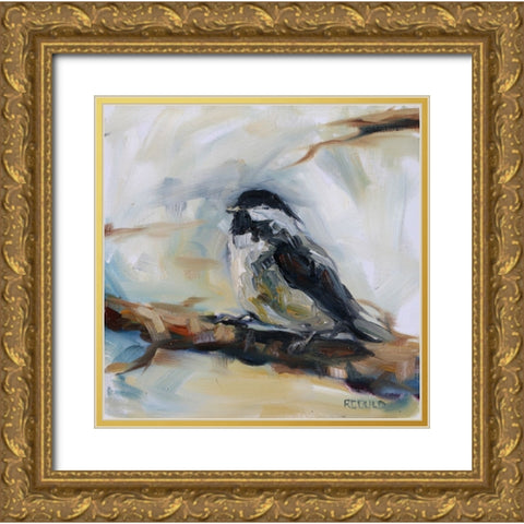 Chickadee 1 Gold Ornate Wood Framed Art Print with Double Matting by Gould, Renee