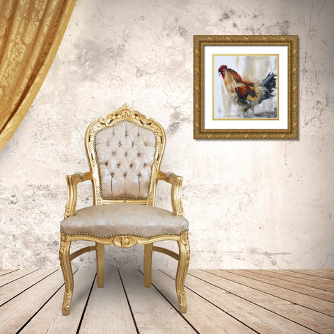 Chicken 2 Gold Ornate Wood Framed Art Print with Double Matting by Gould, Renee