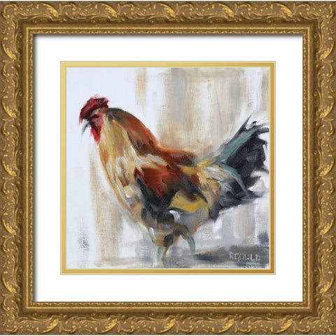 Chicken 2 Gold Ornate Wood Framed Art Print with Double Matting by Gould, Renee