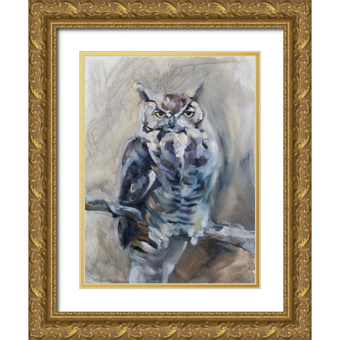 Great Horned Owl Gold Ornate Wood Framed Art Print with Double Matting by Gould, Renee