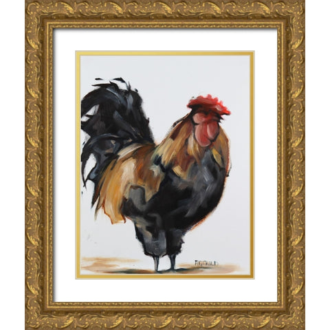Rooster 1 Gold Ornate Wood Framed Art Print with Double Matting by Gould, Renee