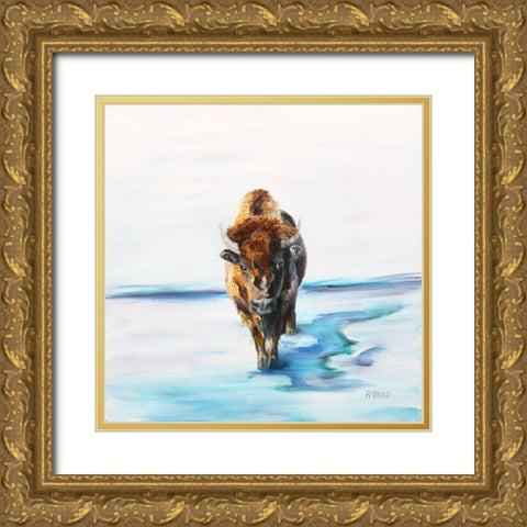 Snowman Gold Ornate Wood Framed Art Print with Double Matting by Gould, Renee