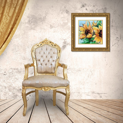 Sunflowers 4 Gold Ornate Wood Framed Art Print with Double Matting by Gould, Renee