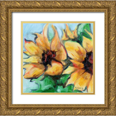 Sunflowers 4 Gold Ornate Wood Framed Art Print with Double Matting by Gould, Renee