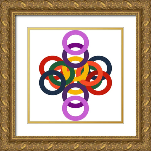 Rainbow Circles-3 Gold Ornate Wood Framed Art Print with Double Matting by Homawoo, Richard