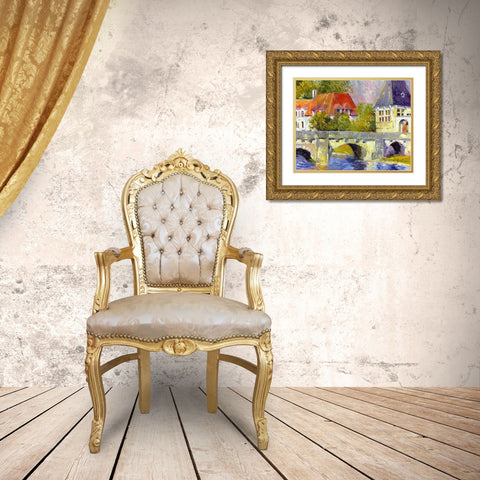 Brantome Bridge Gold Ornate Wood Framed Art Print with Double Matting by Wallich, Richard