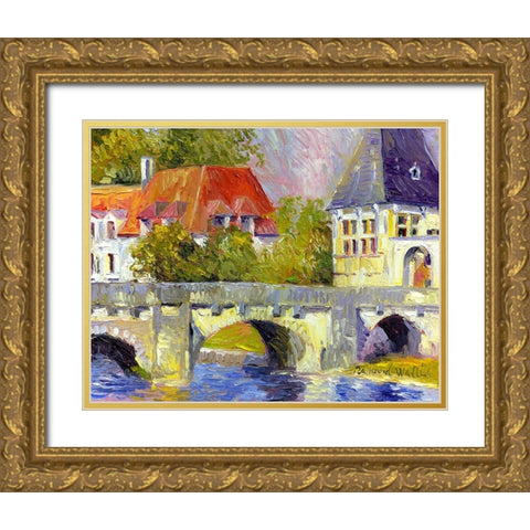 Brantome Bridge Gold Ornate Wood Framed Art Print with Double Matting by Wallich, Richard