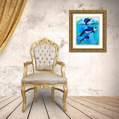 Whales Gold Ornate Wood Framed Art Print with Double Matting by Wallich, Richard