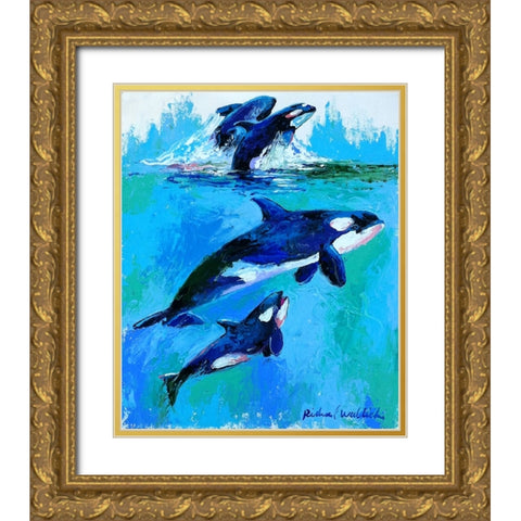 Whales Gold Ornate Wood Framed Art Print with Double Matting by Wallich, Richard