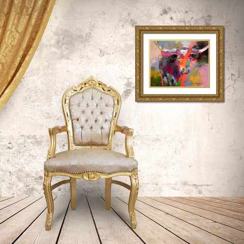 Texas Longhorn Gold Ornate Wood Framed Art Print with Double Matting by Wallich, Richard