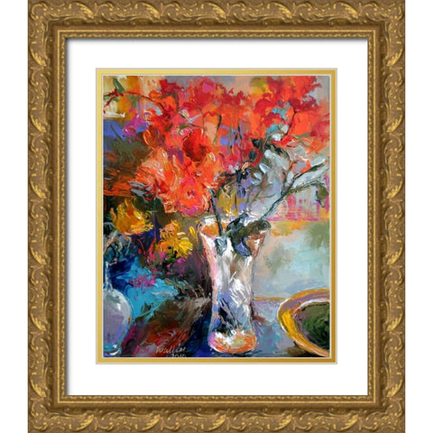 Flowers In Vase Gold Ornate Wood Framed Art Print with Double Matting by Wallich, Richard