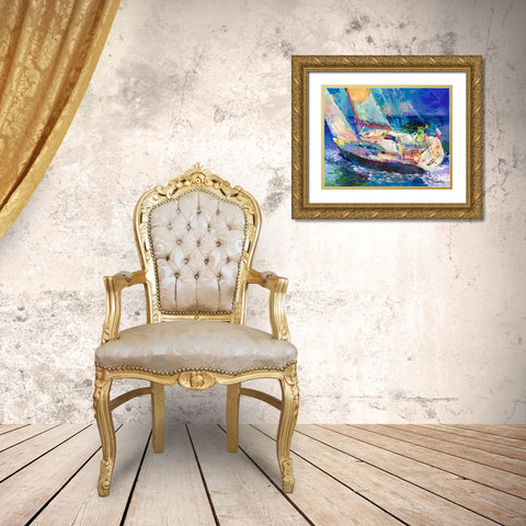 Sailboat Gold Ornate Wood Framed Art Print with Double Matting by Wallich, Richard