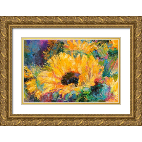 Blue Sunflowers Gold Ornate Wood Framed Art Print with Double Matting by Wallich, Richard