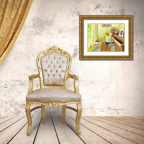 Grant Playing The Piano Gold Ornate Wood Framed Art Print with Double Matting by Wallich, Richard