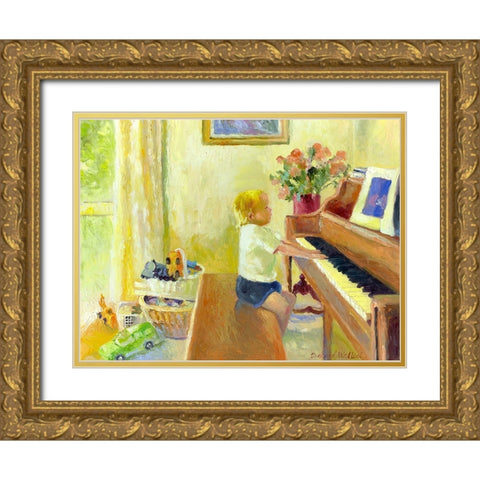 Grant Playing The Piano Gold Ornate Wood Framed Art Print with Double Matting by Wallich, Richard