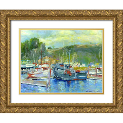Fishing Boats On Oregon Coast 1 Gold Ornate Wood Framed Art Print with Double Matting by Wallich, Richard