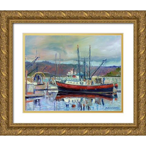 Red Boat Gold Ornate Wood Framed Art Print with Double Matting by Wallich, Richard