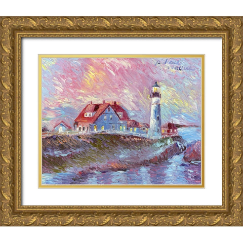 Lighthouse Gold Ornate Wood Framed Art Print with Double Matting by Wallich, Richard