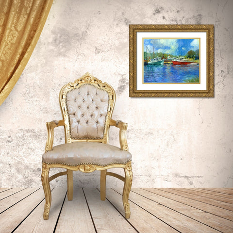 Wickford Boats Gold Ornate Wood Framed Art Print with Double Matting by Wallich, Richard
