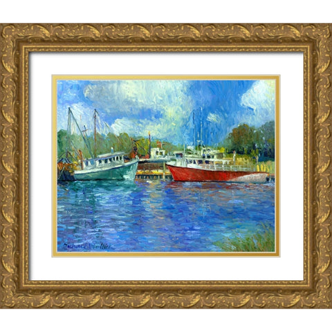 Wickford Boats Gold Ornate Wood Framed Art Print with Double Matting by Wallich, Richard