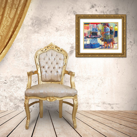 Walking The Dog Gold Ornate Wood Framed Art Print with Double Matting by Wallich, Richard