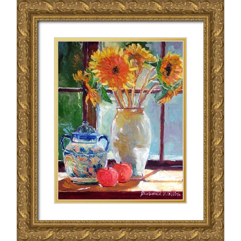 Sunflowers In A Vase Gold Ornate Wood Framed Art Print with Double Matting by Wallich, Richard
