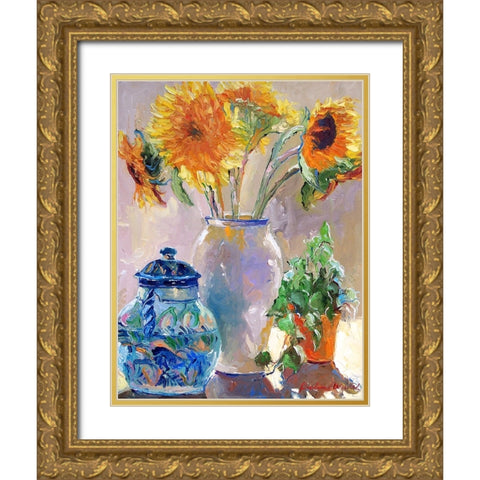 Sunflowers Gold Ornate Wood Framed Art Print with Double Matting by Wallich, Richard