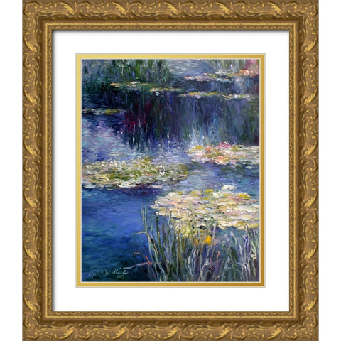 Pond and Lilly Gold Ornate Wood Framed Art Print with Double Matting by Wallich, Richard
