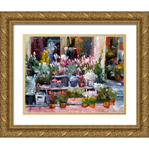 Flower Stand Gold Ornate Wood Framed Art Print with Double Matting by Wallich, Richard