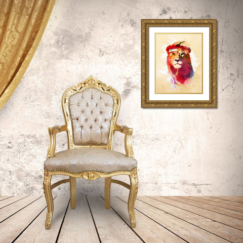 Gym Lion Gold Ornate Wood Framed Art Print with Double Matting by Farkas, Robert