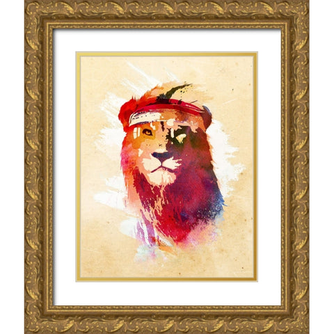 Gym Lion Gold Ornate Wood Framed Art Print with Double Matting by Farkas, Robert