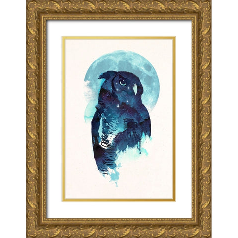 Midnight Owl Gold Ornate Wood Framed Art Print with Double Matting by Farkas, Robert