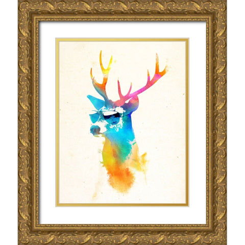Sunny Stag Gold Ornate Wood Framed Art Print with Double Matting by Farkas, Robert