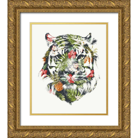 Tropical Tiger Gold Ornate Wood Framed Art Print with Double Matting by Farkas, Robert