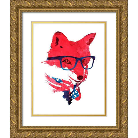 American Fox Gold Ornate Wood Framed Art Print with Double Matting by Farkas, Robert