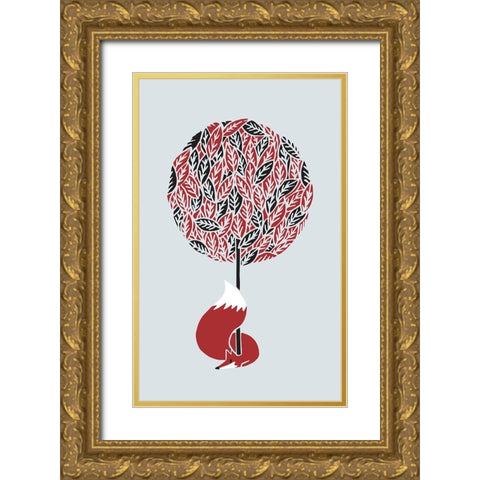 Cherry Tree Fox Gold Ornate Wood Framed Art Print with Double Matting by Farkas, Robert