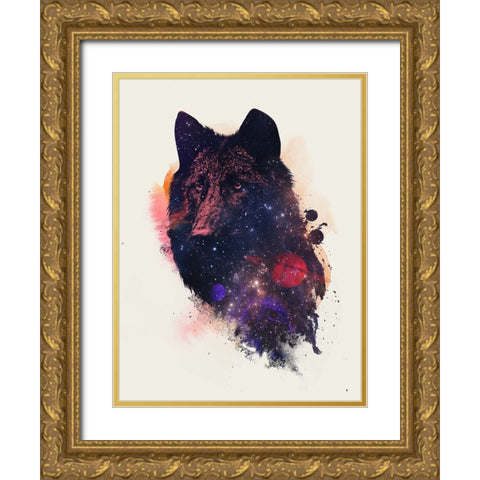 Universal Wolf Gold Ornate Wood Framed Art Print with Double Matting by Farkas, Robert