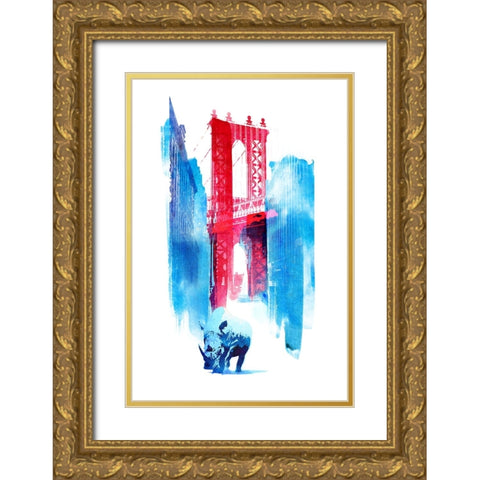 Manhattan Bridge Gold Ornate Wood Framed Art Print with Double Matting by Farkas, Robert