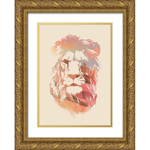 Desert Lion Gold Ornate Wood Framed Art Print with Double Matting by Farkas, Robert