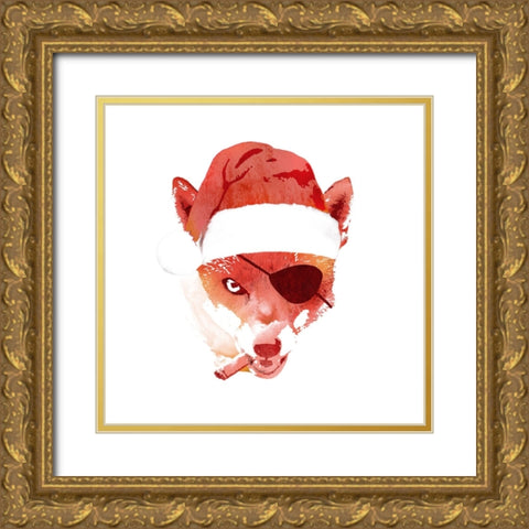 Bad Santa Fox Gold Ornate Wood Framed Art Print with Double Matting by Farkas, Robert