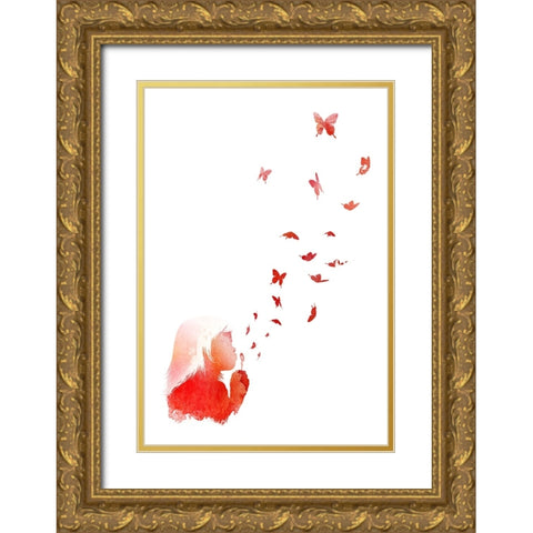 Blowing Butterflies Gold Ornate Wood Framed Art Print with Double Matting by Farkas, Robert
