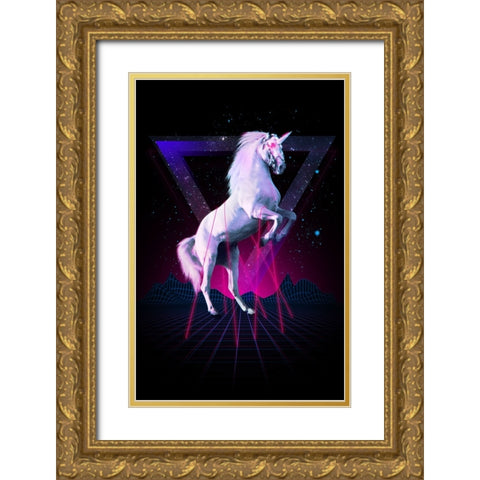 Last Laser Unicorn Tee Gold Ornate Wood Framed Art Print with Double Matting by Farkas, Robert