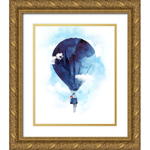 Bye Bye Baloon Gold Ornate Wood Framed Art Print with Double Matting by Farkas, Robert