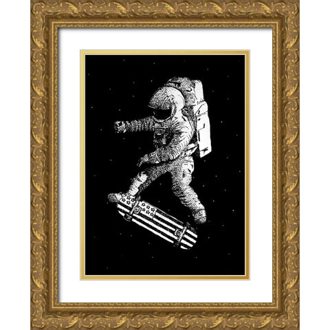 Kickflip In Space Gold Ornate Wood Framed Art Print with Double Matting by Farkas, Robert