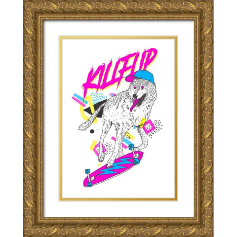 Kickflip Wolf V1 Gold Ornate Wood Framed Art Print with Double Matting by Farkas, Robert