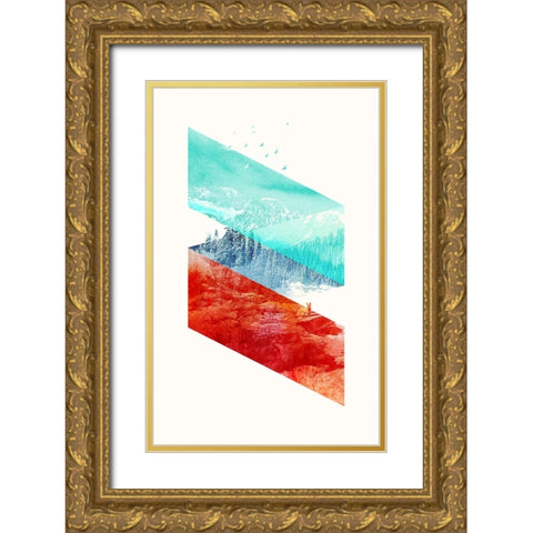 Montain Stripes Gold Ornate Wood Framed Art Print with Double Matting by Farkas, Robert