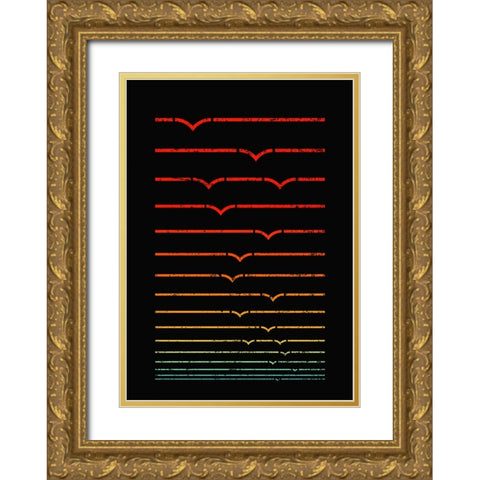 Seagull Sunset Gold Ornate Wood Framed Art Print with Double Matting by Farkas, Robert